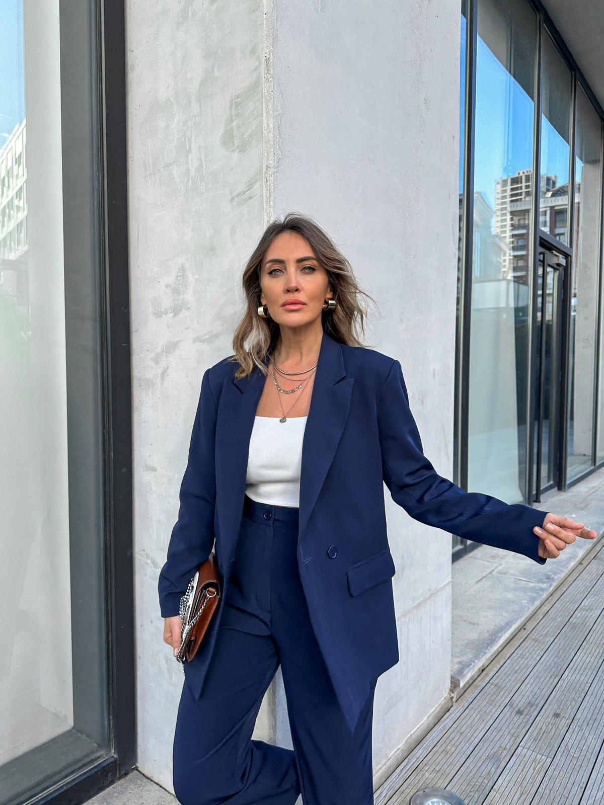 Lacivert Oversize İki Düğmeli Takım