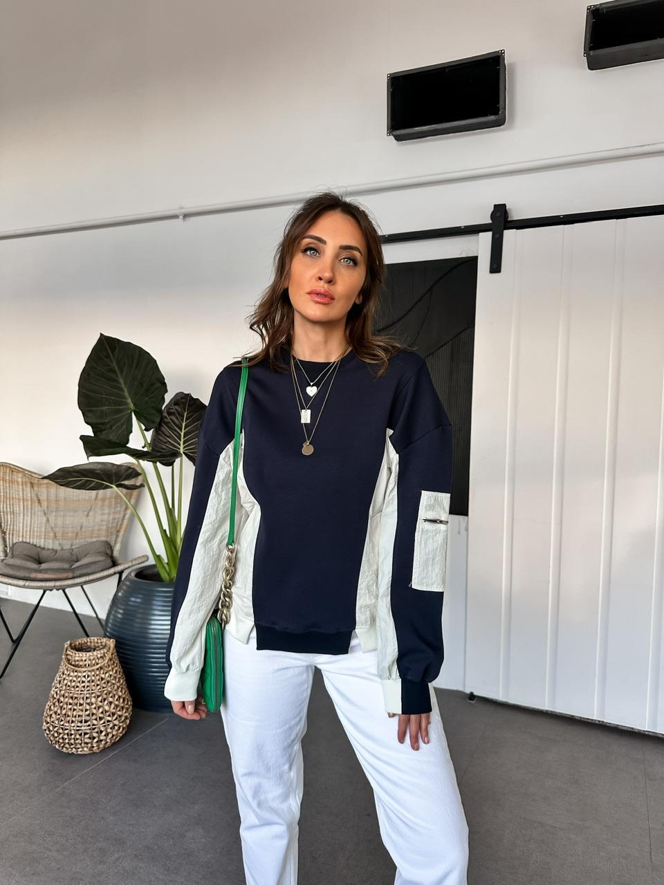 Lacivert Paraşüt Detaylı Cepli Sweatshirt