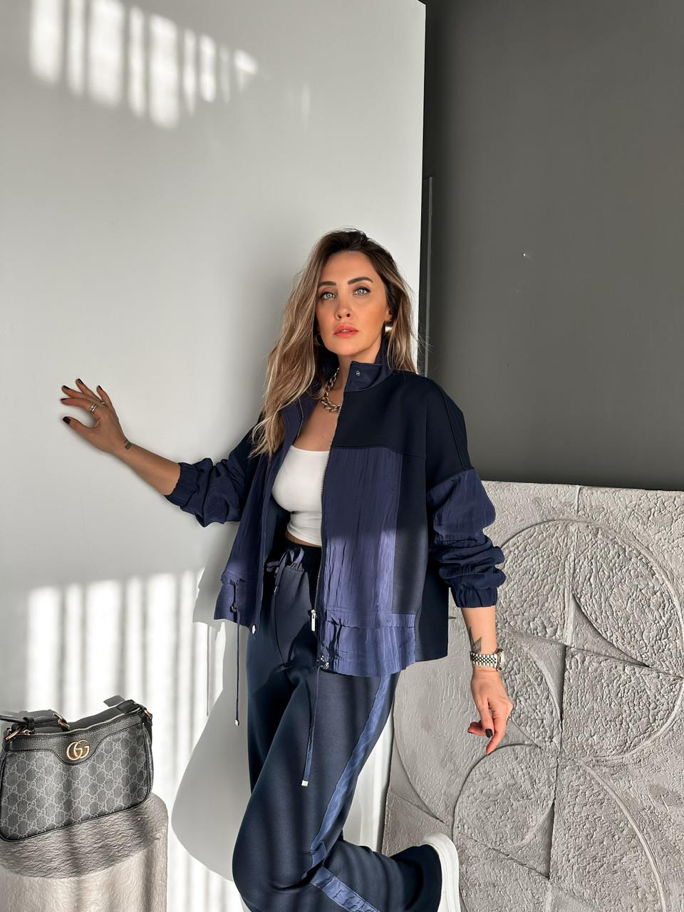 Lacivert Paraşüt Mix Fermuarlı Mont Takım