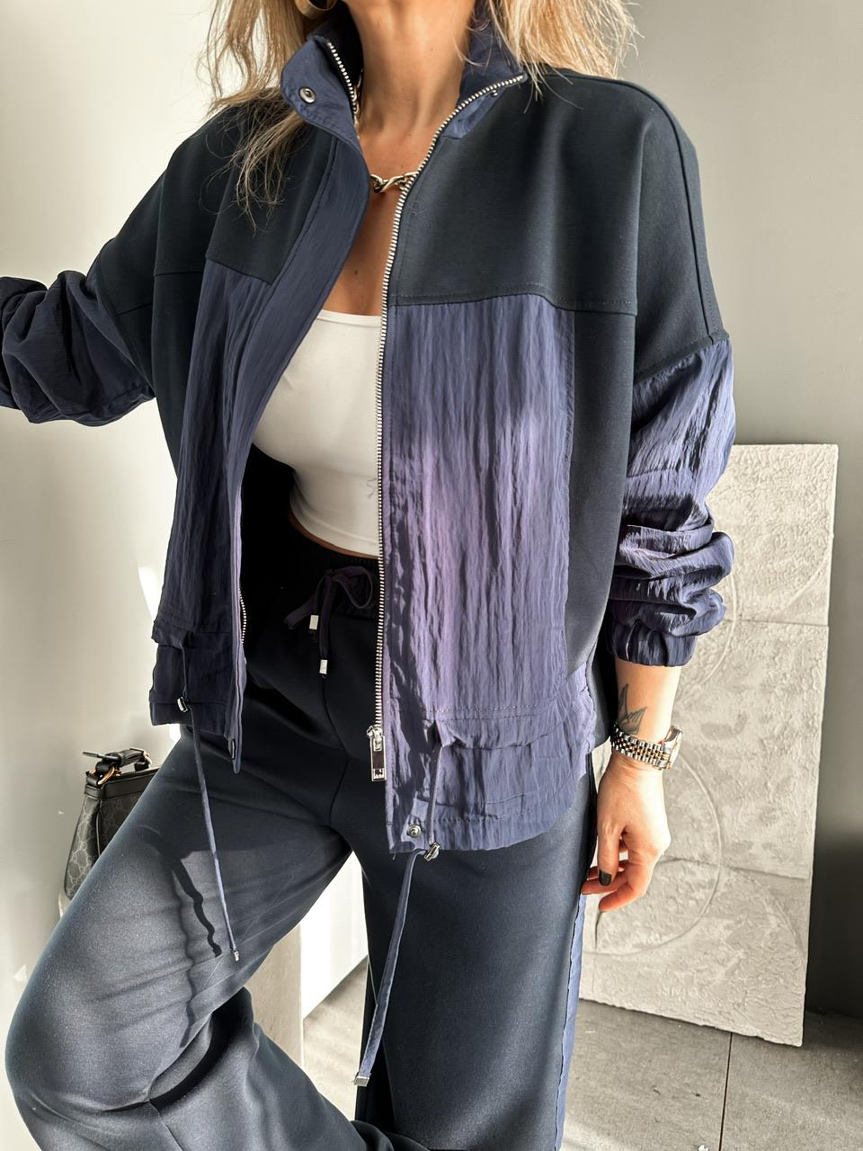 Lacivert Paraşüt Mix Fermuarlı Mont Takım