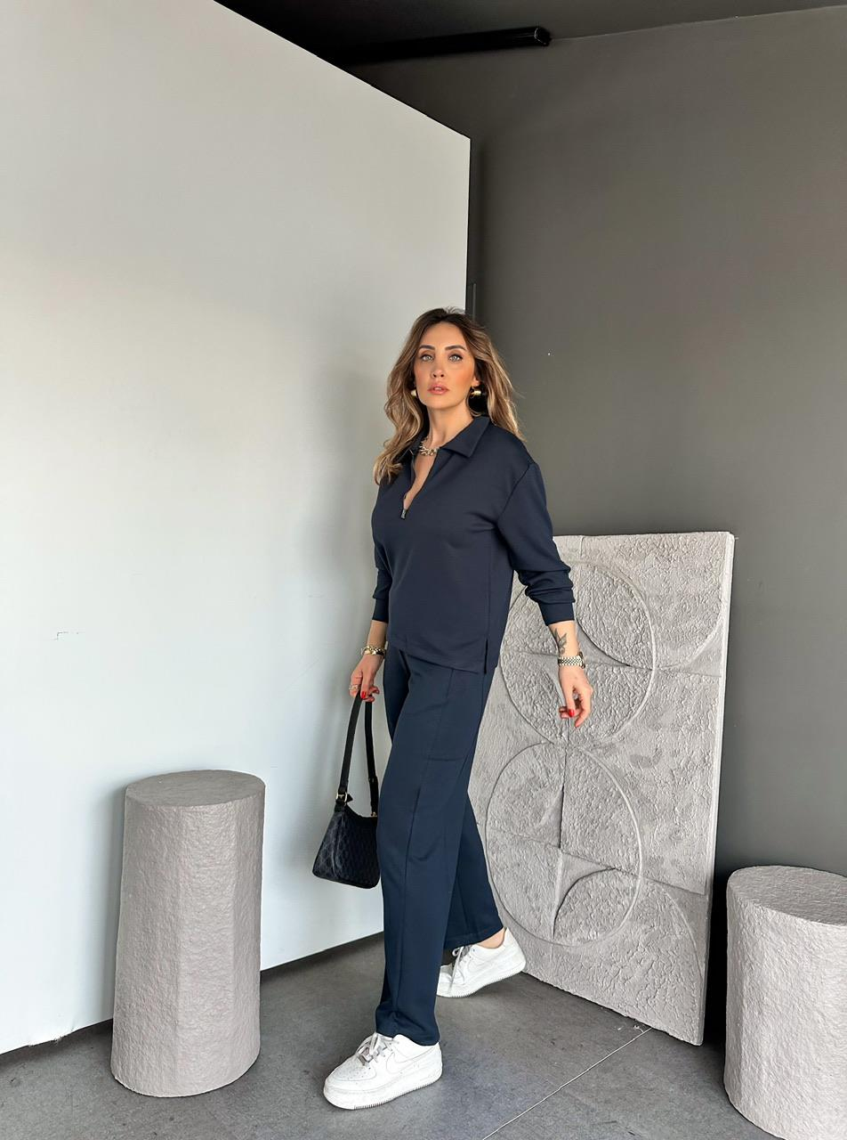 Lacivert Polo Yaka Fermuarlı Modal Takım