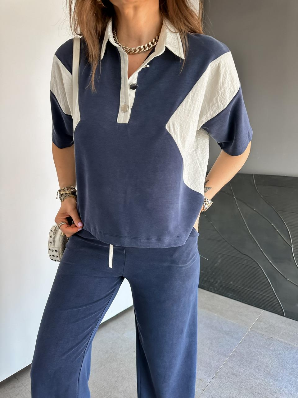 Lacivert Polo Yaka Garnili Takım