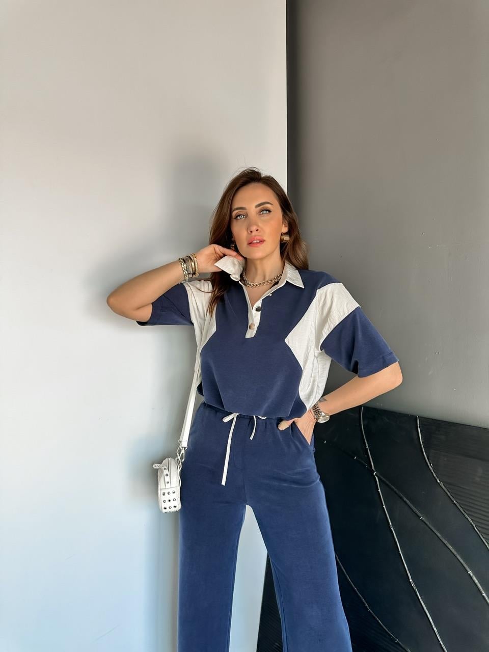 Lacivert Polo Yaka Garnili Takım