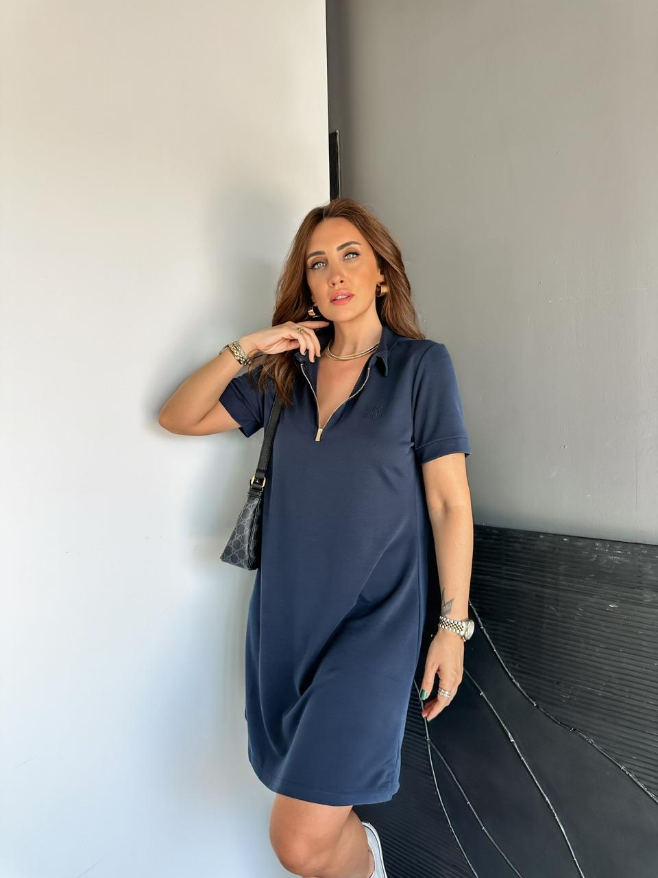 Lacivert Polo Yaka Marka Model Elbise