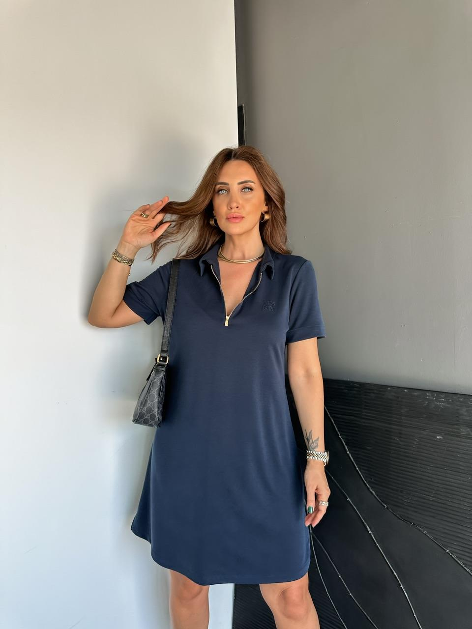 Lacivert Polo Yaka Marka Model Elbise