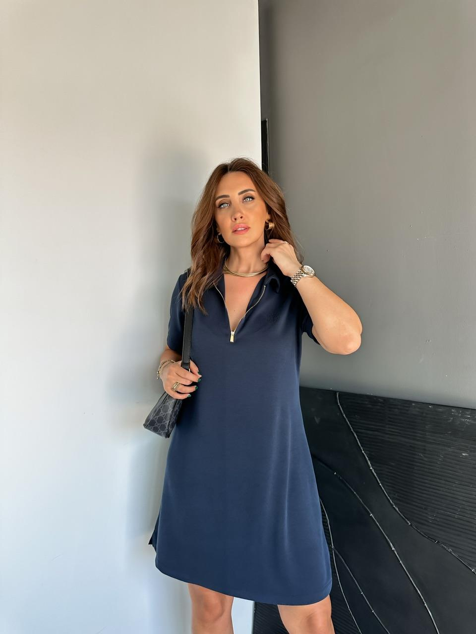 Lacivert Polo Yaka Marka Model Elbise