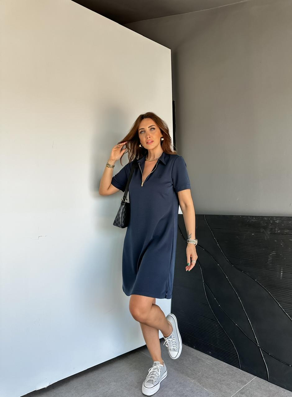 Lacivert Polo Yaka Marka Model Elbise