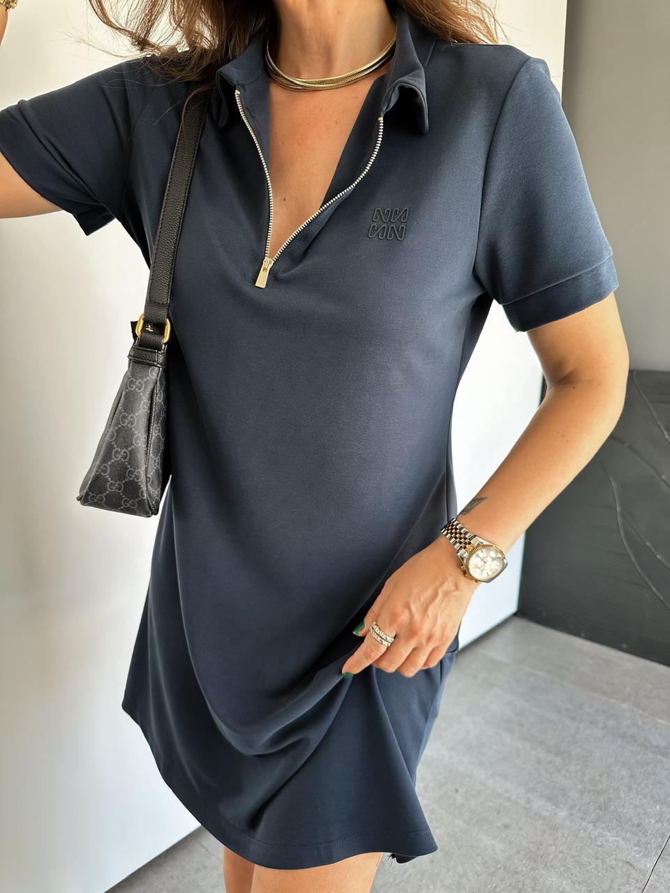 Lacivert Polo Yaka Marka Model Elbise