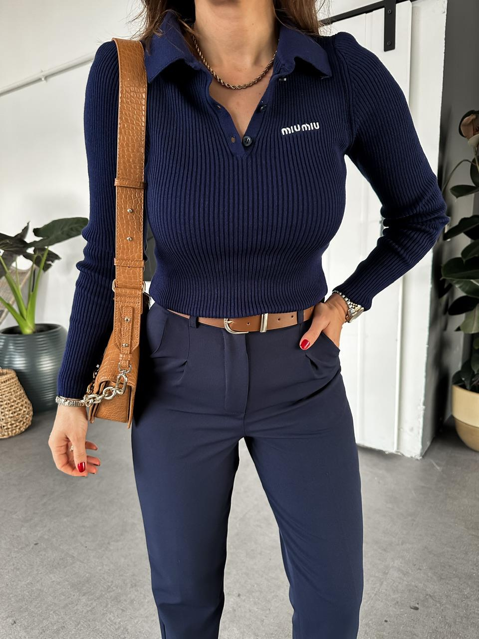 Lacivert Polo Yaka Miu Kazak