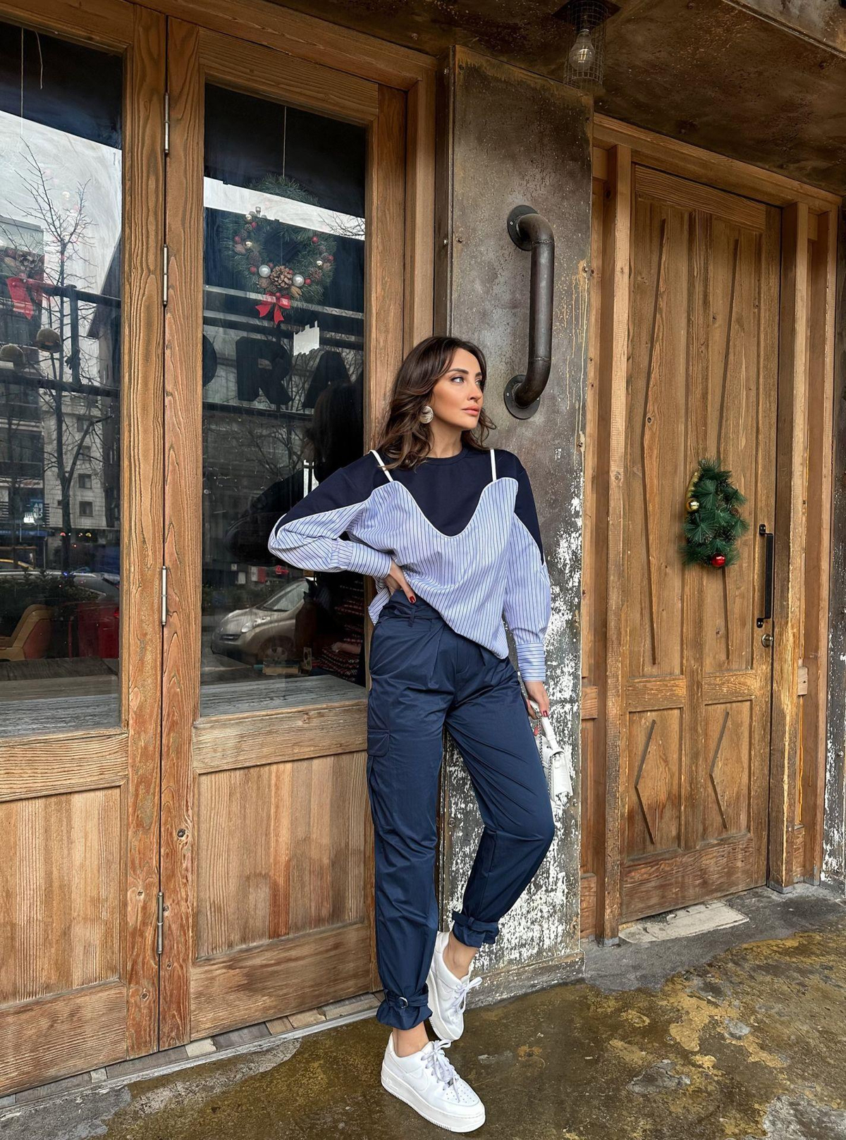 Lacivert Poplin Detaylı Sweatshirt