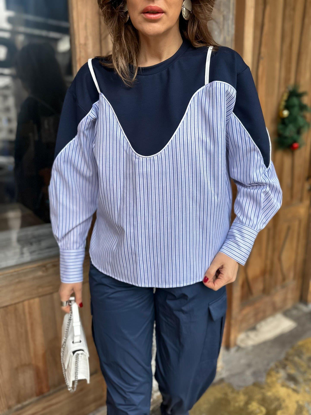 Lacivert Poplin Detaylı Sweatshirt
