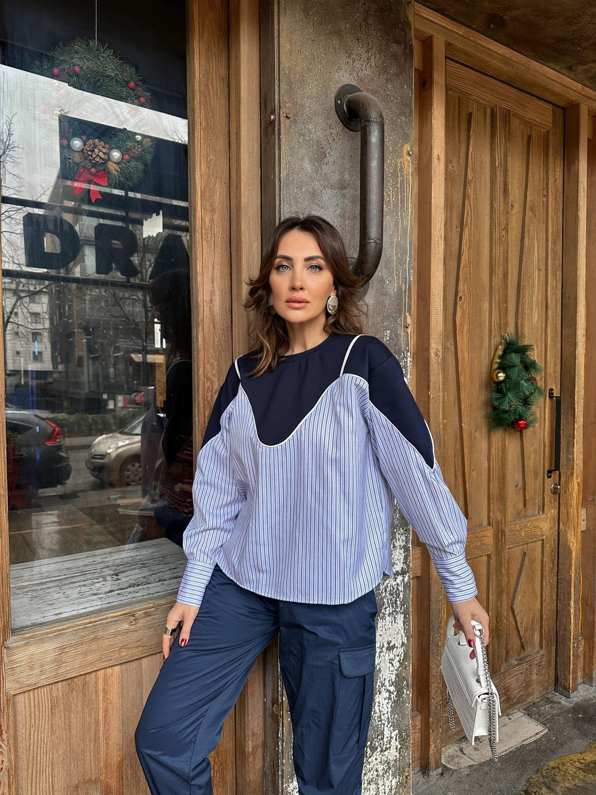 Lacivert Poplin Detaylı Sweatshirt