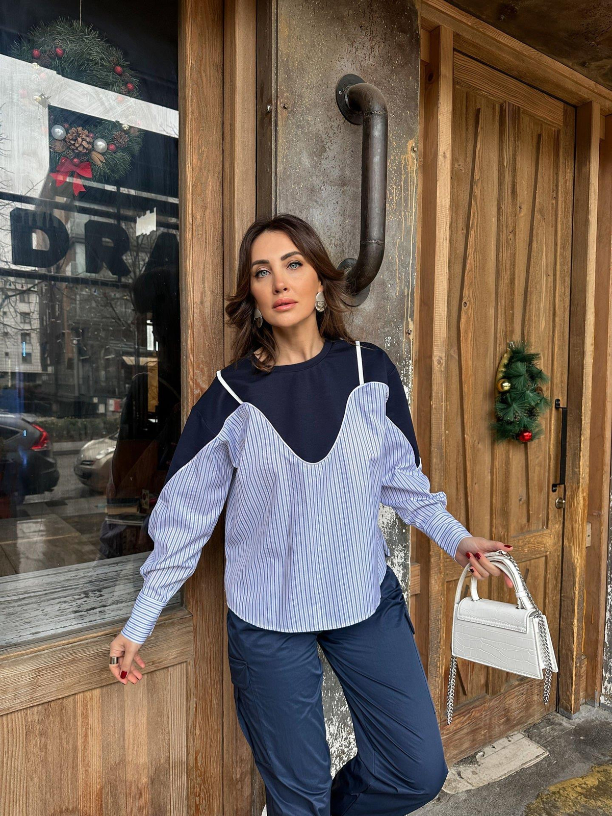 Lacivert Poplin Detaylı Sweatshirt