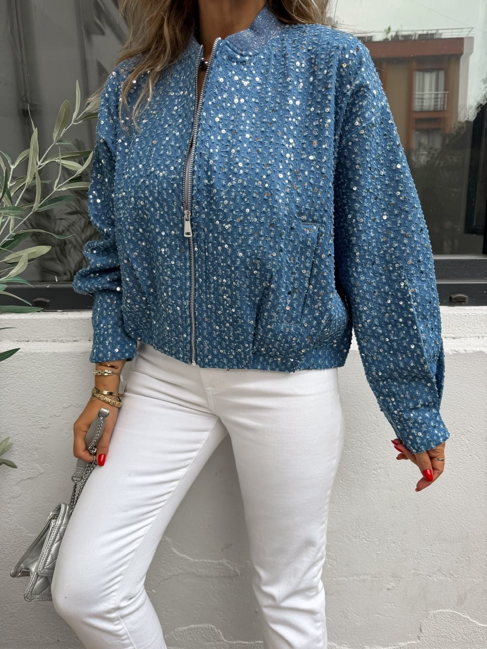 Lacivert Pullu Bomber Kot Ceket