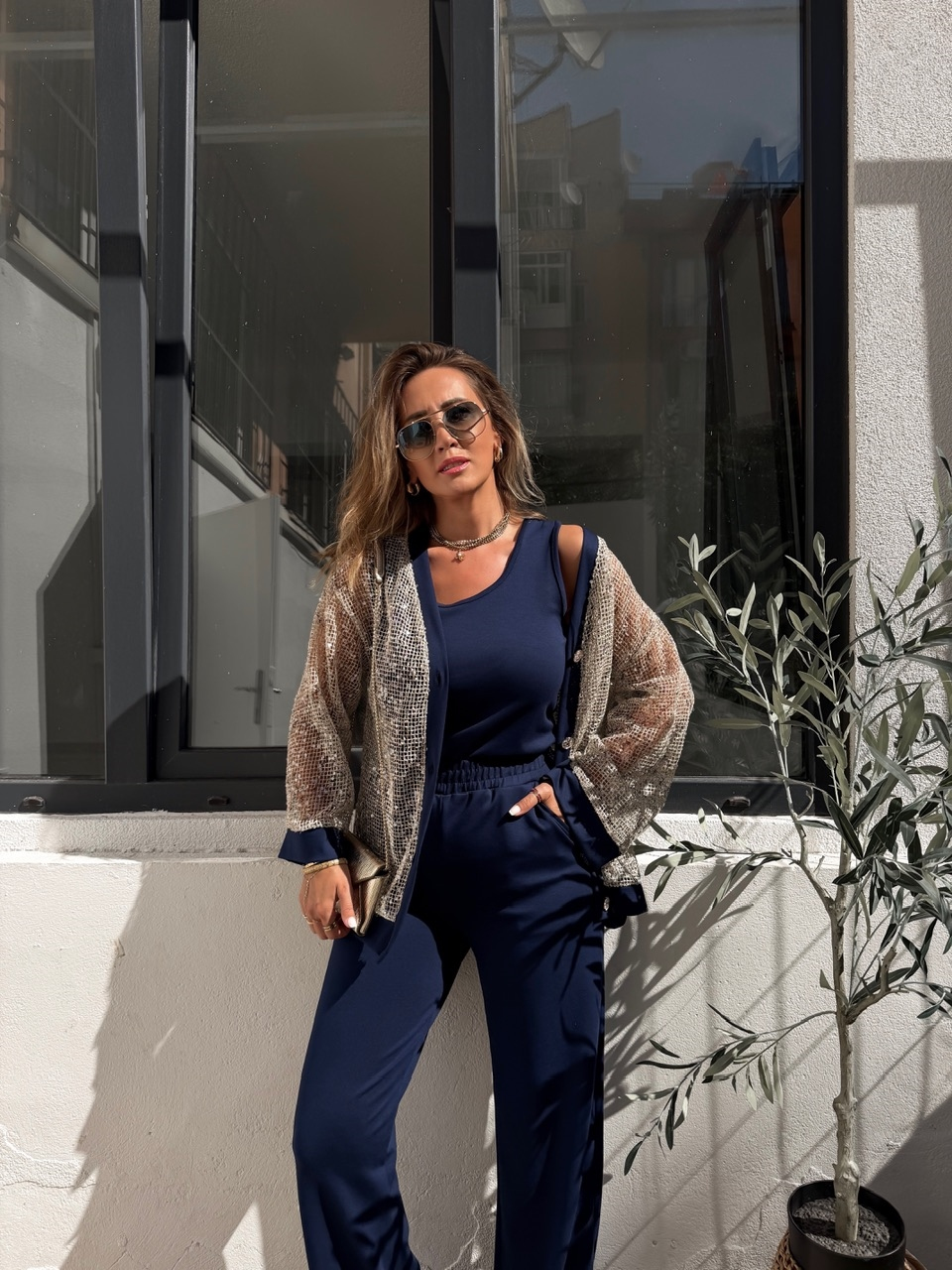 Lacivert Pullu Hırka 3'Lü Takım