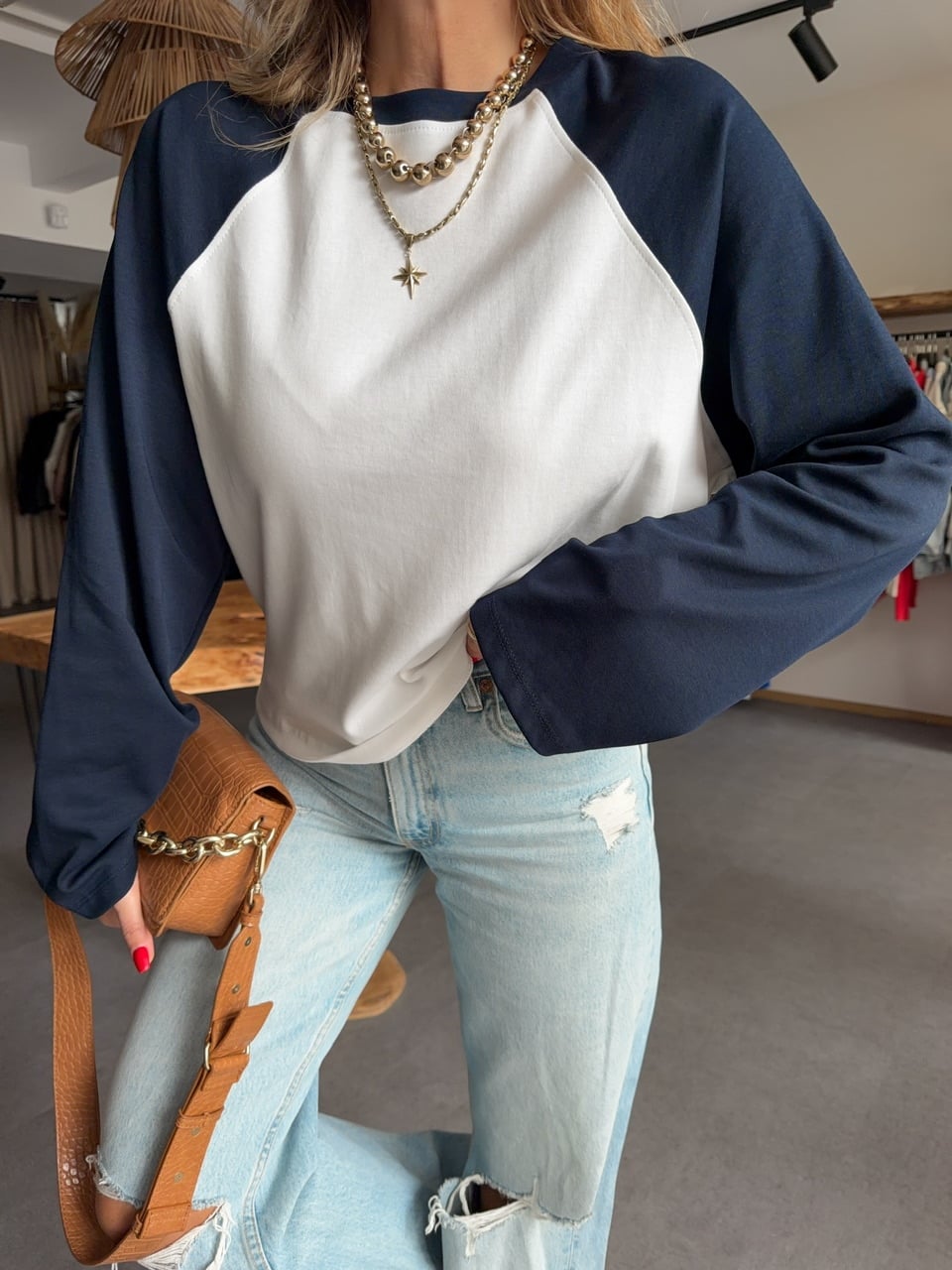 Lacivert Reglan Kol Tshirt