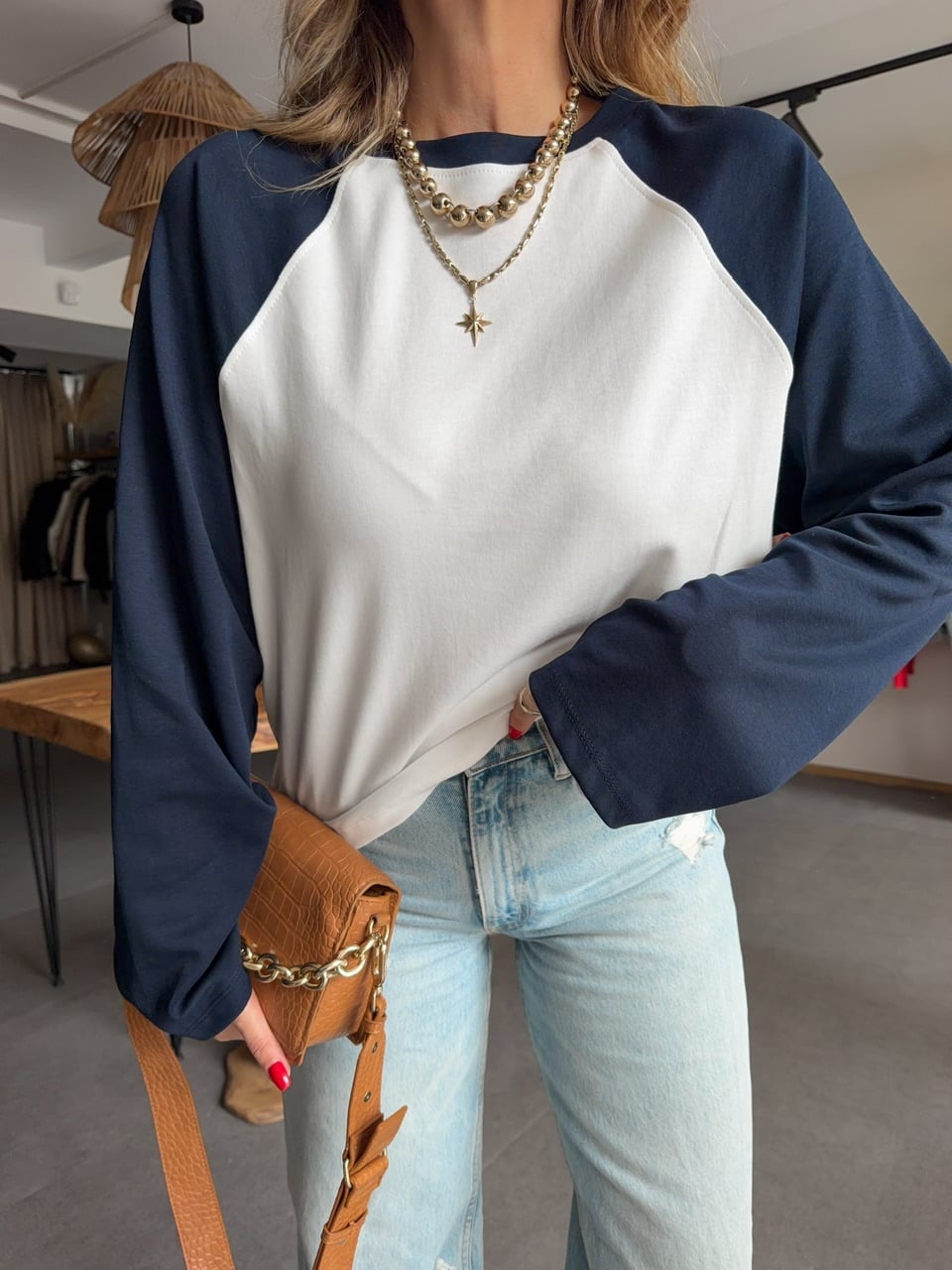 Lacivert Reglan Kol Tshirt