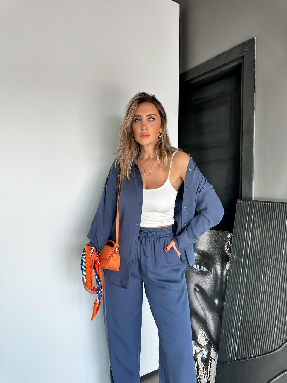 Lacivert Relax Gömlek Pantolon Takım