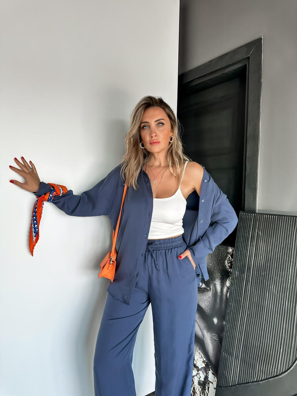 Lacivert Relax Gömlek Pantolon Takım