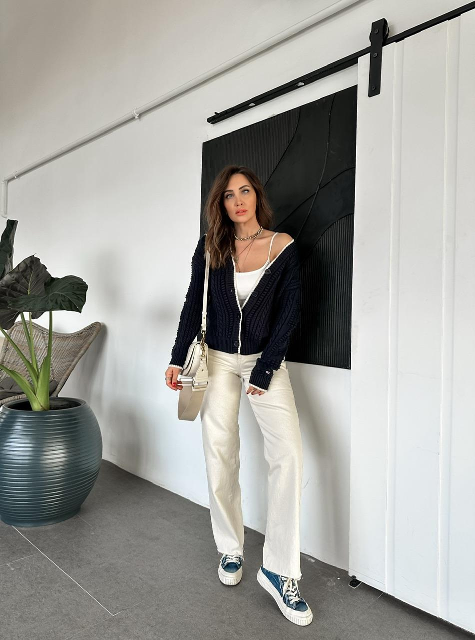 Lacivert Saç Örgülü Tommy Hırka