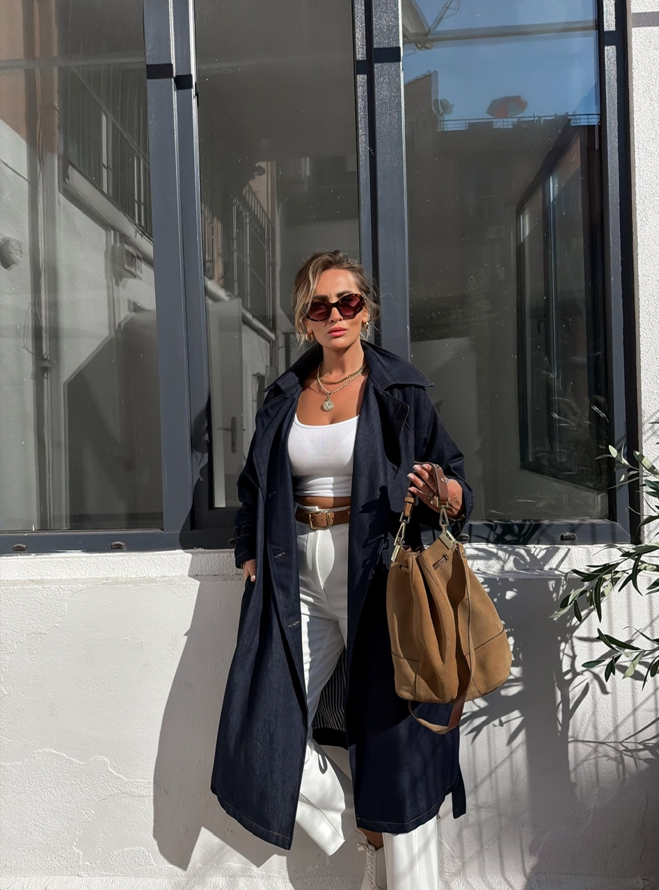 Lacivert Salaş Denim Trençkot