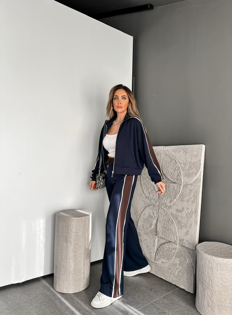 Lacivert Şeritli Biyeli Modal Spor Takım