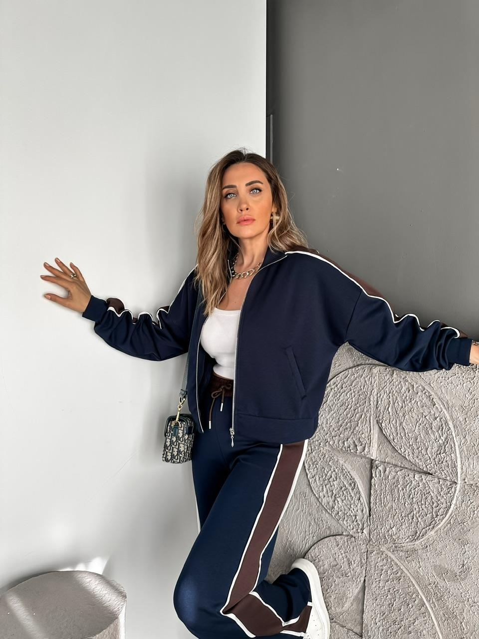 Lacivert Şeritli Biyeli Modal Spor Takım