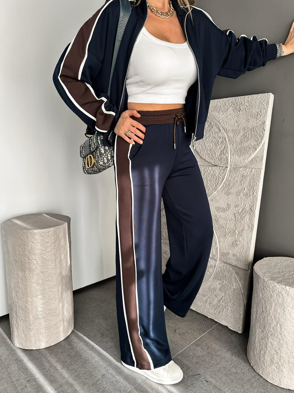 Lacivert Şeritli Biyeli Modal Spor Takım