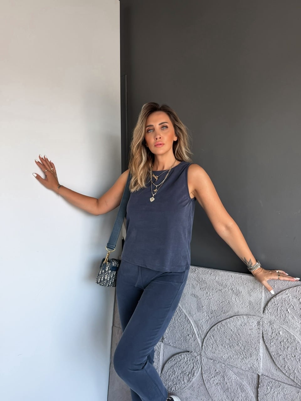 Lacivert Sıfır Kol Pike Basic Takım