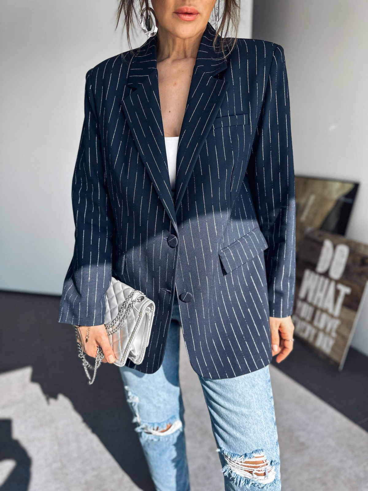 Lacivert Sim Detaylı Blazer Ceket