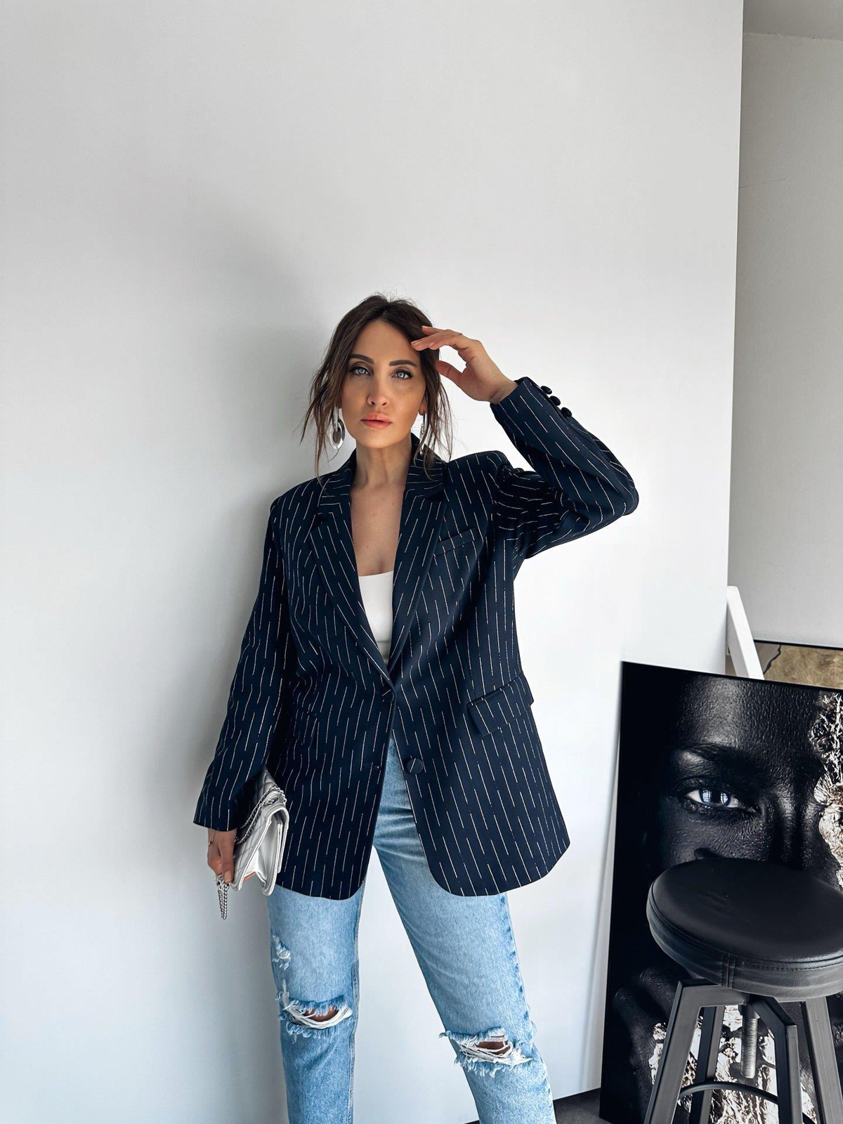 Lacivert Sim Detaylı Blazer Ceket