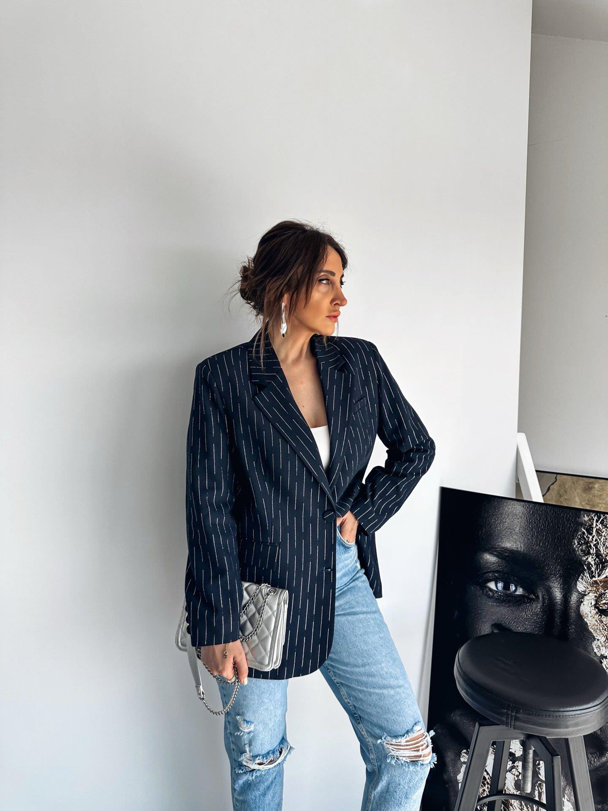 Lacivert Sim Detaylı Blazer Ceket