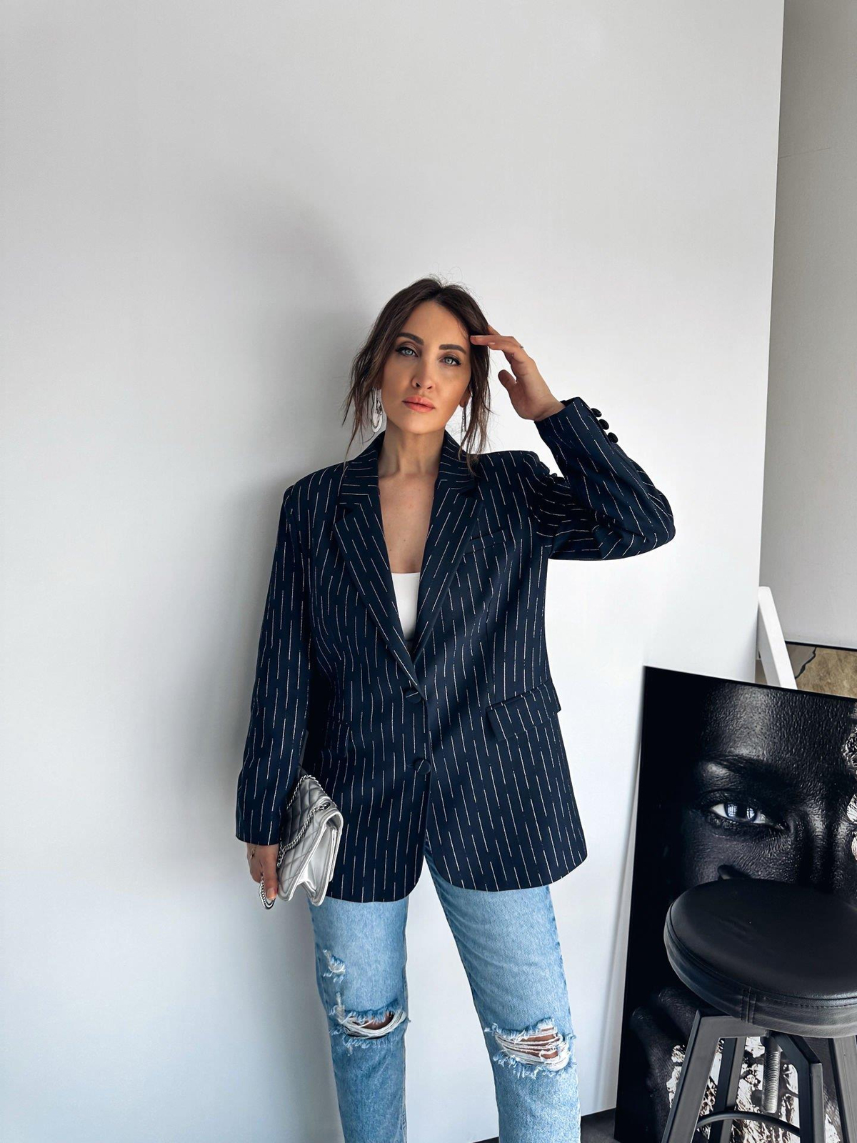 Lacivert Sim Detaylı Blazer Ceket