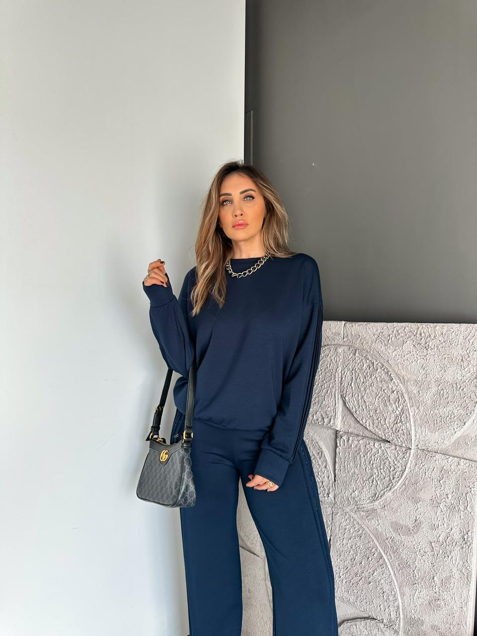 Lacivert Sıra Taşlı Biyeli Modal Takım