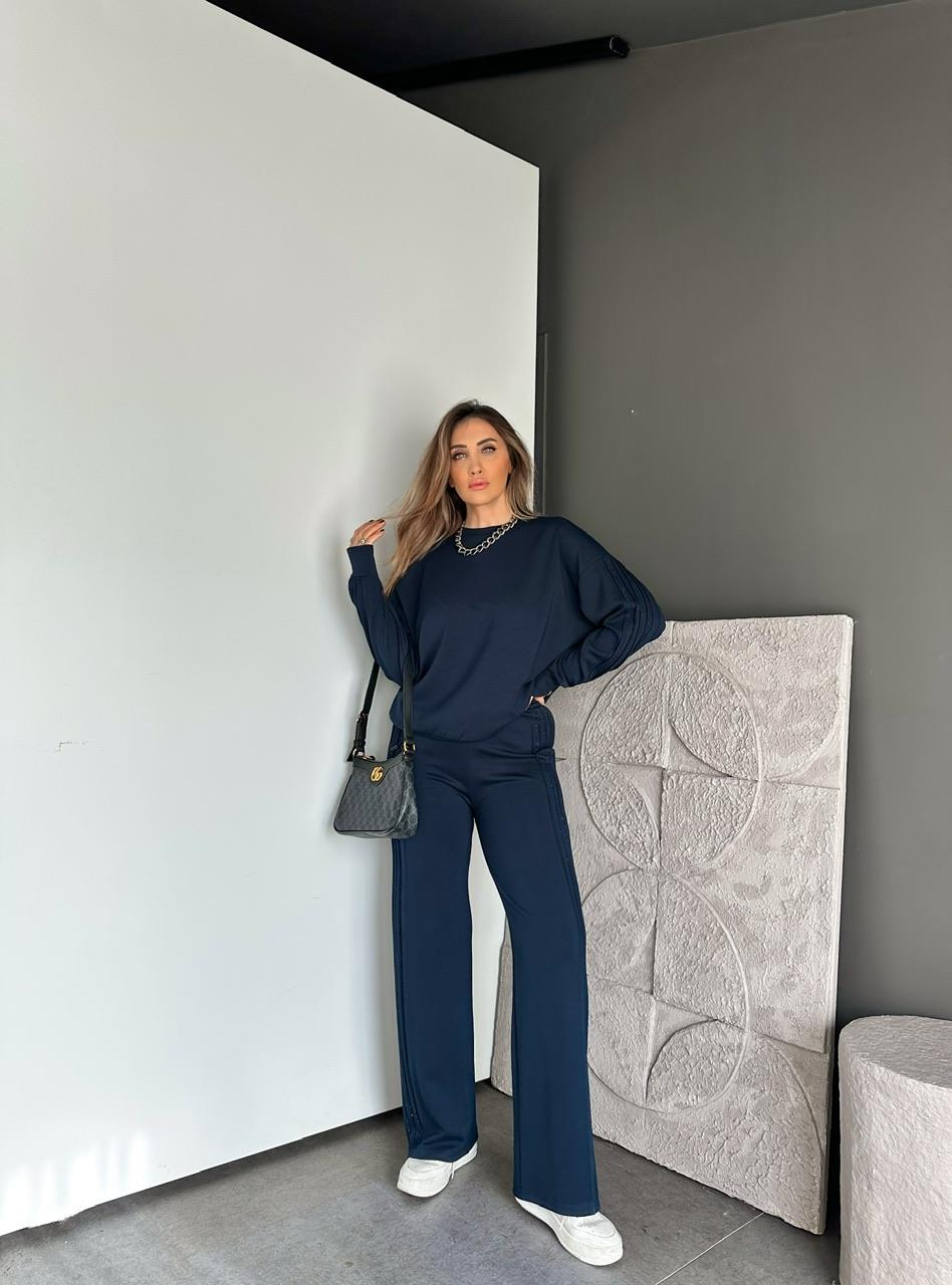 Lacivert Sıra Taşlı Biyeli Modal Takım