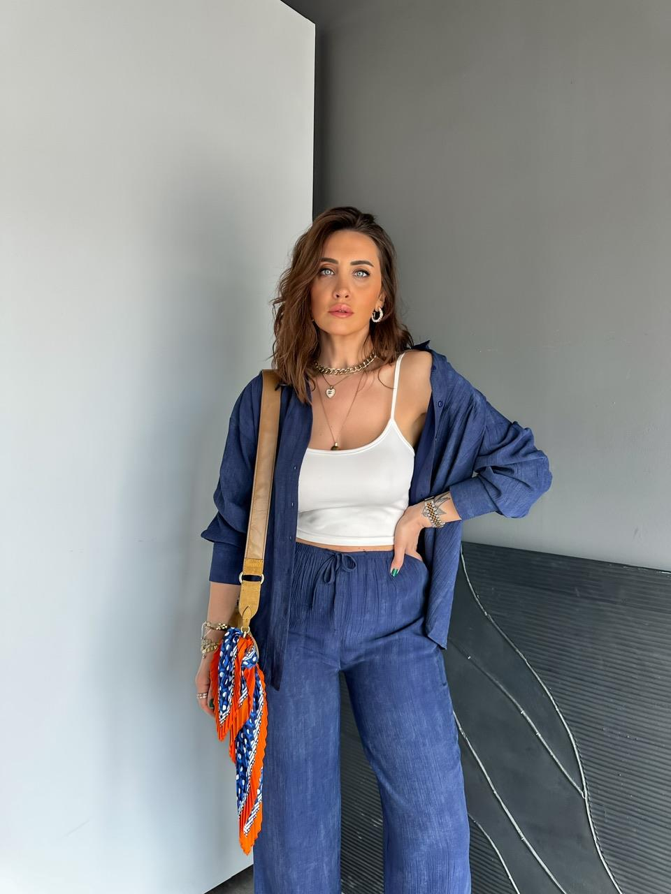 Lacivert Sırtı Bağlamalı Takım
