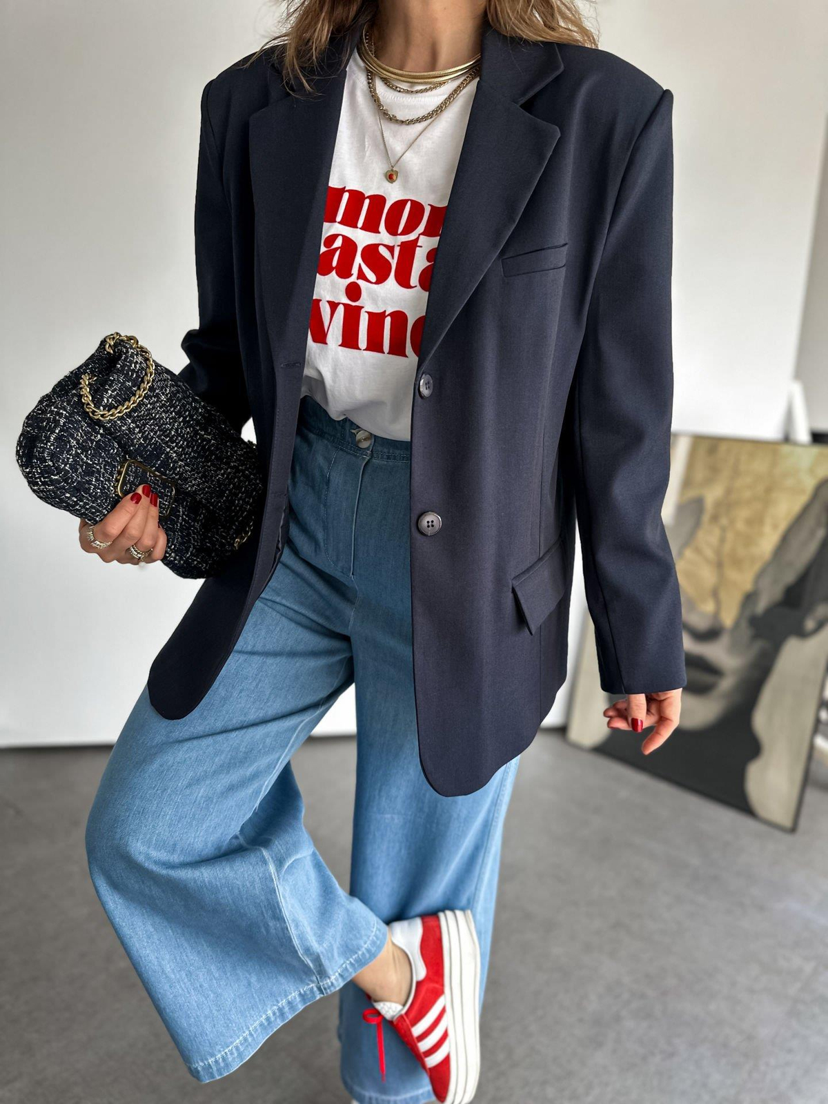 Lacivert Tek Düğmeli Blazer Ceket