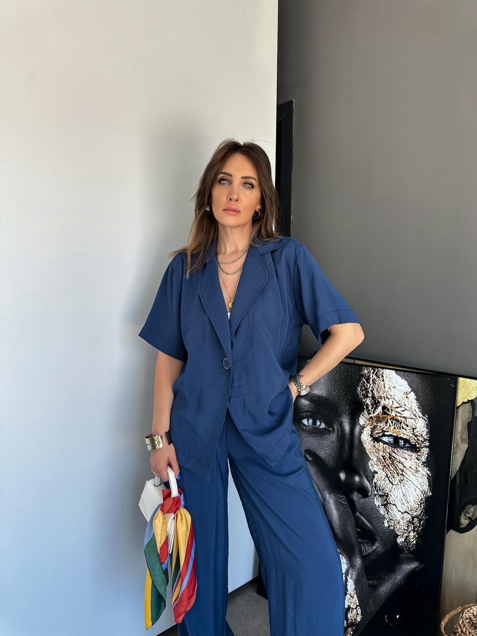 Lacivert Tek Düğmeli Salaş Takım