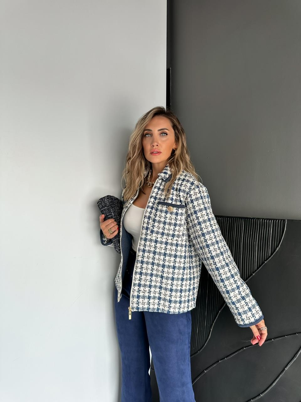 Lacivert Tüvit Fermuarlı Premium Ceket