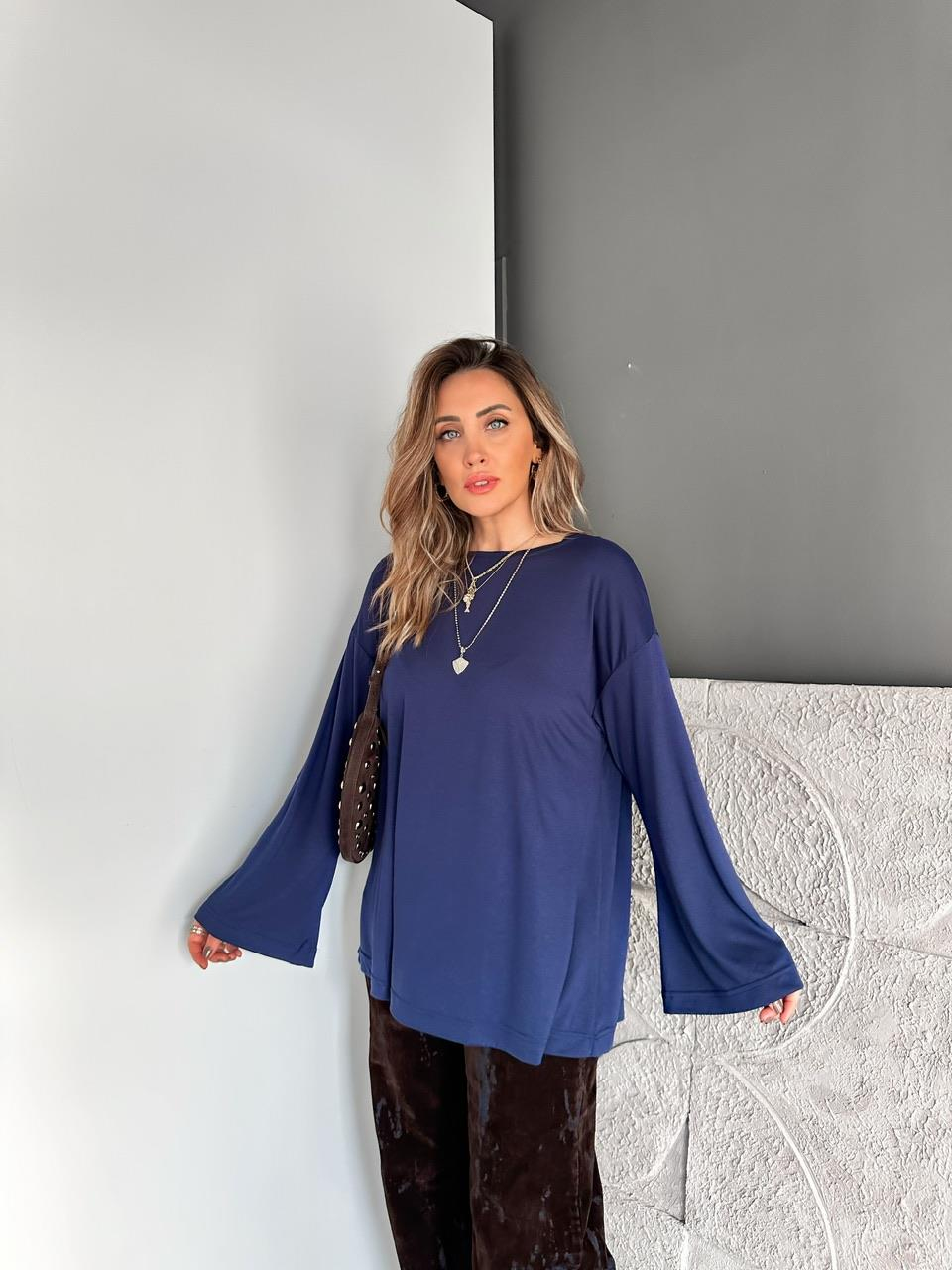 Lacivert Uzun Kol Salaş Tshirt