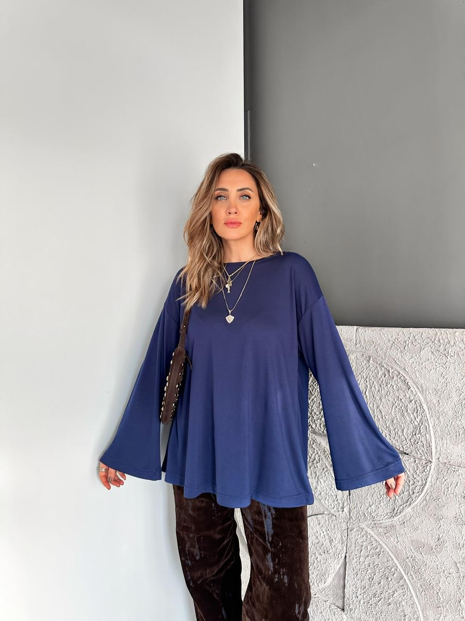 Lacivert Uzun Kol Salaş Tshirt
