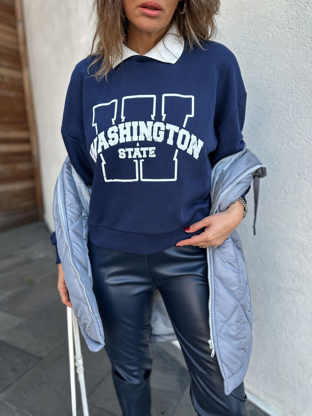 Lacivert Washington Yakalı Sweatshirt