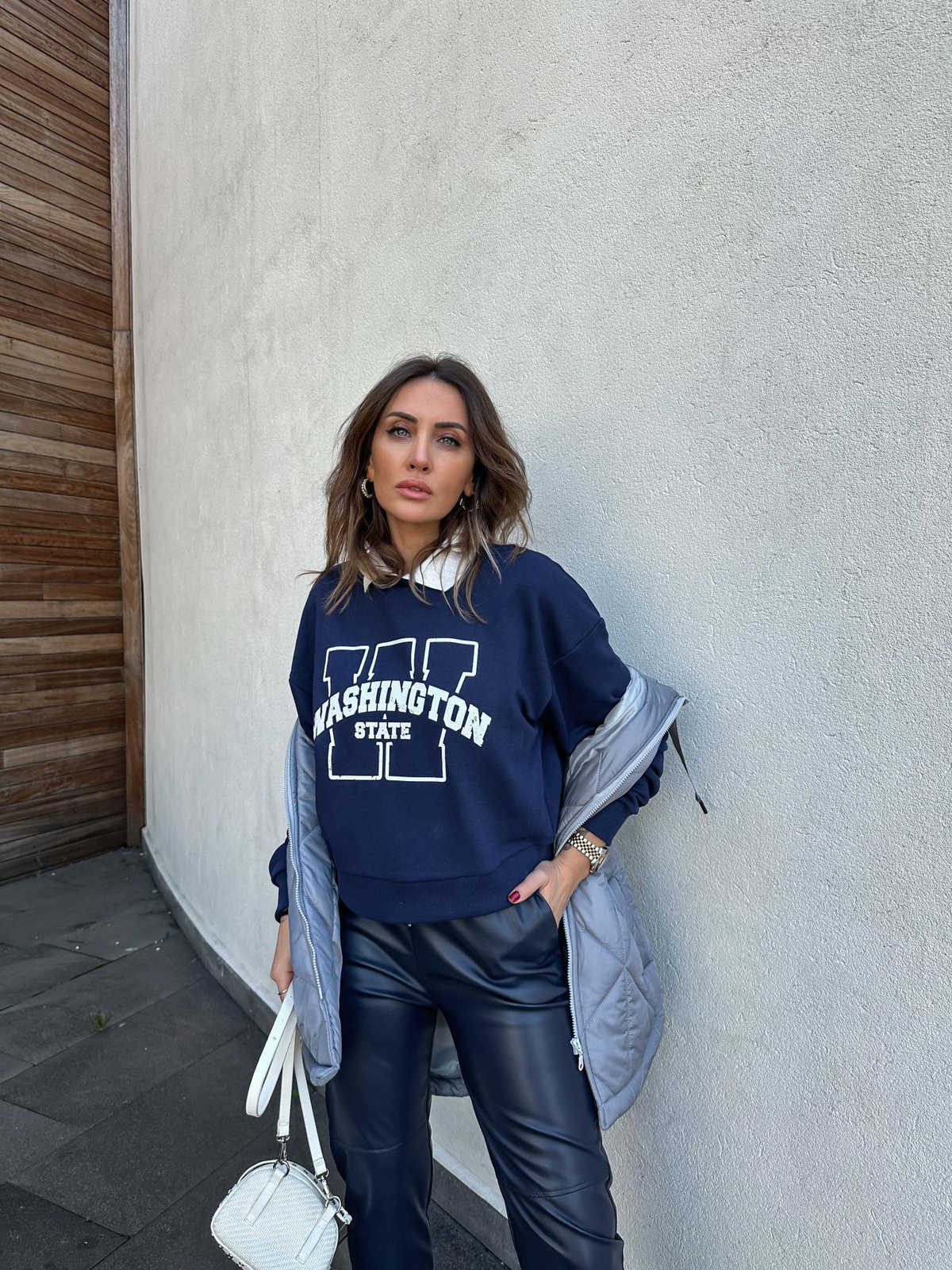 Lacivert Washington Yakalı Sweatshirt