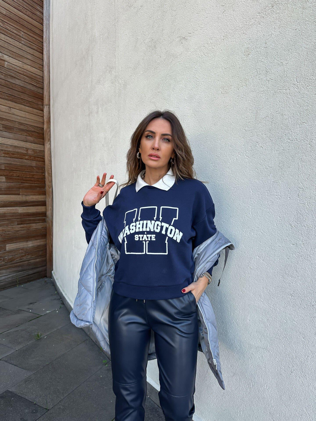 Lacivert Washington Yakalı Sweatshirt