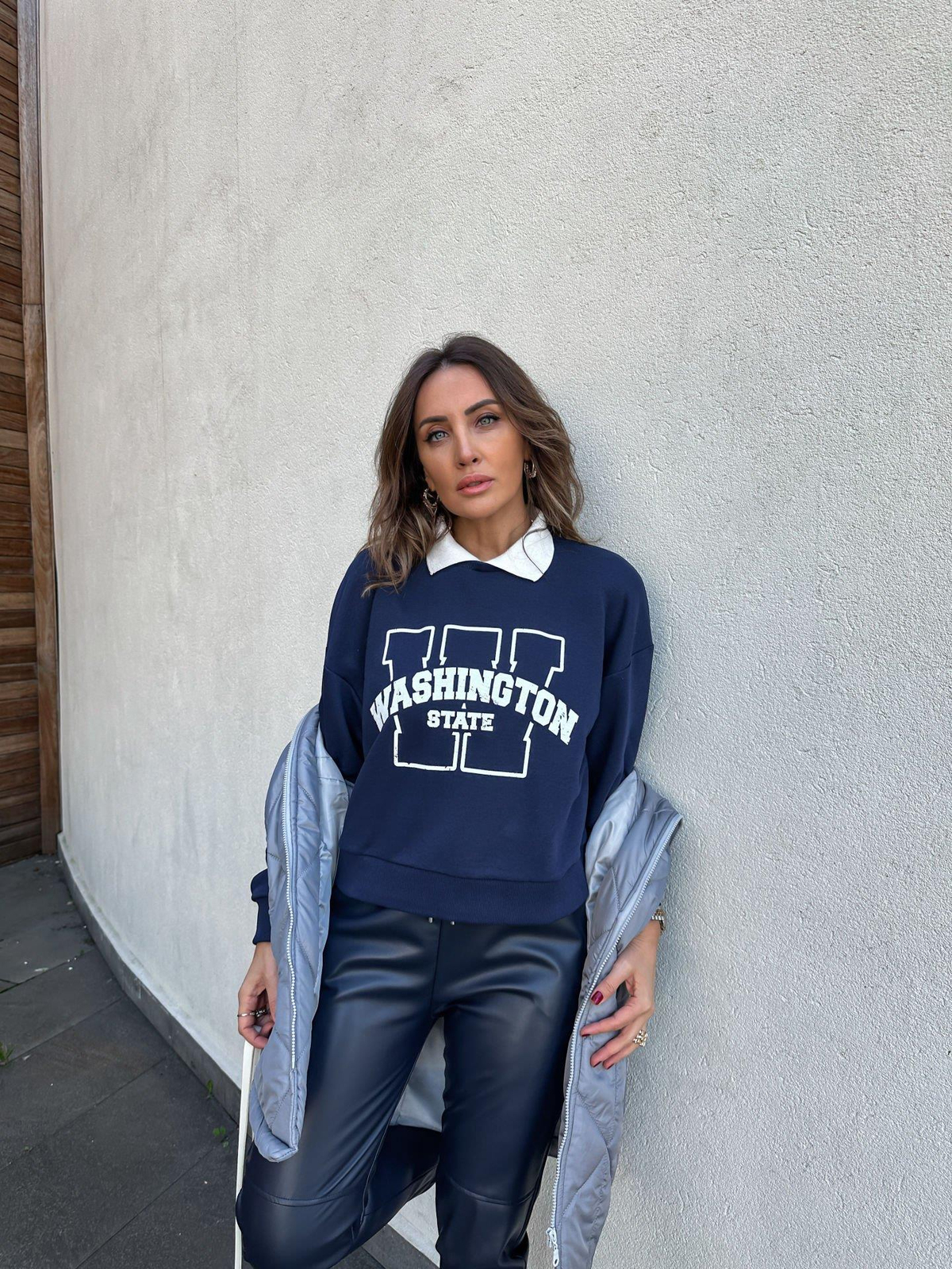 Lacivert Washington Yakalı Sweatshirt