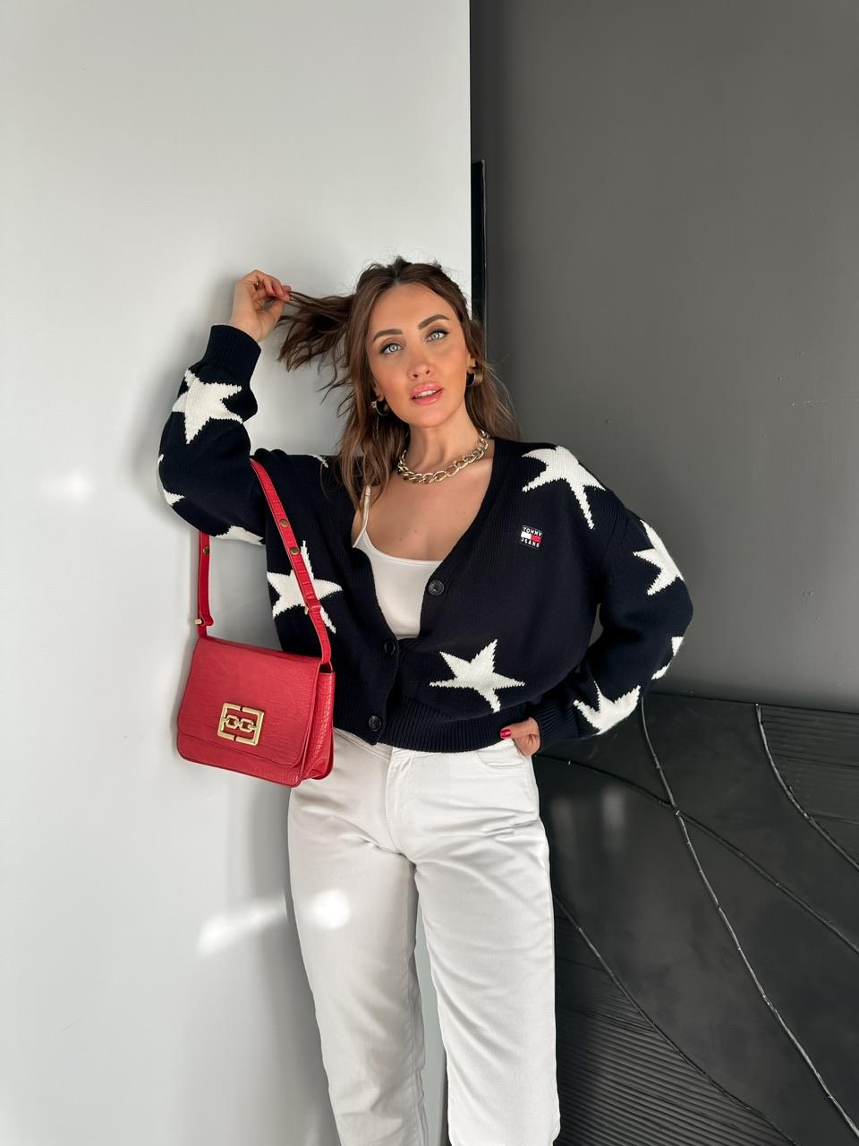 Lacivert Yıldız Desenli Tommy Hırka