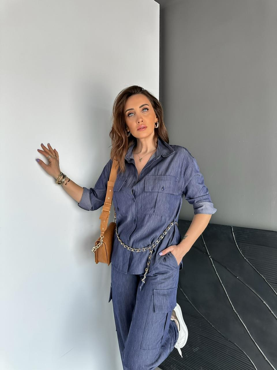 Lacivert Zincir Kemerli Safari Takım