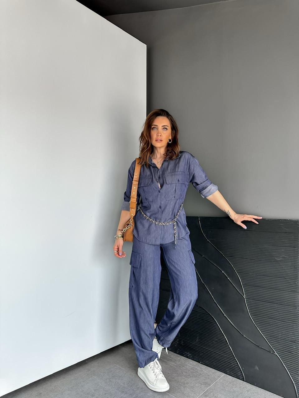 Lacivert Zincir Kemerli Safari Takım
