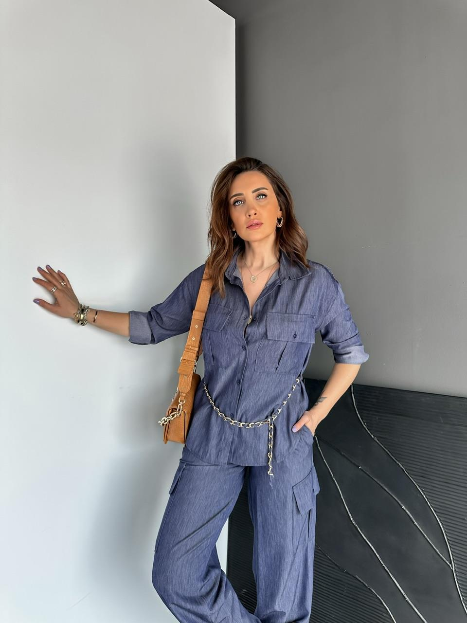 Lacivert Zincir Kemerli Safari Takım