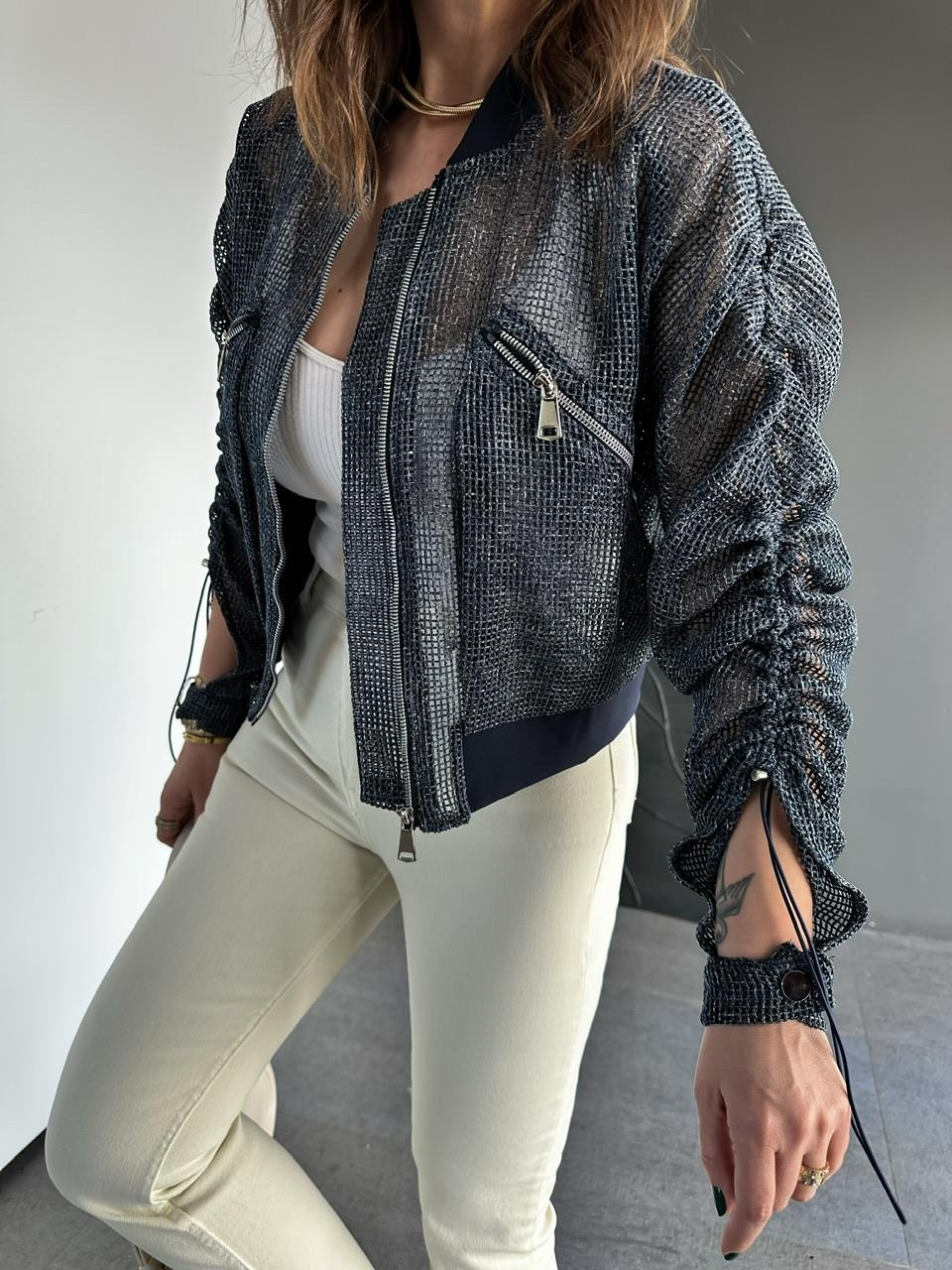 Lacivert Zipper File Ceket